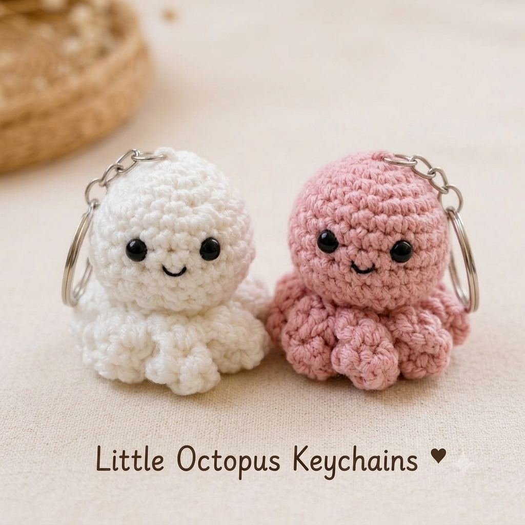 Handmade Crochet Little Octopus & Keychain (Pair of 2)