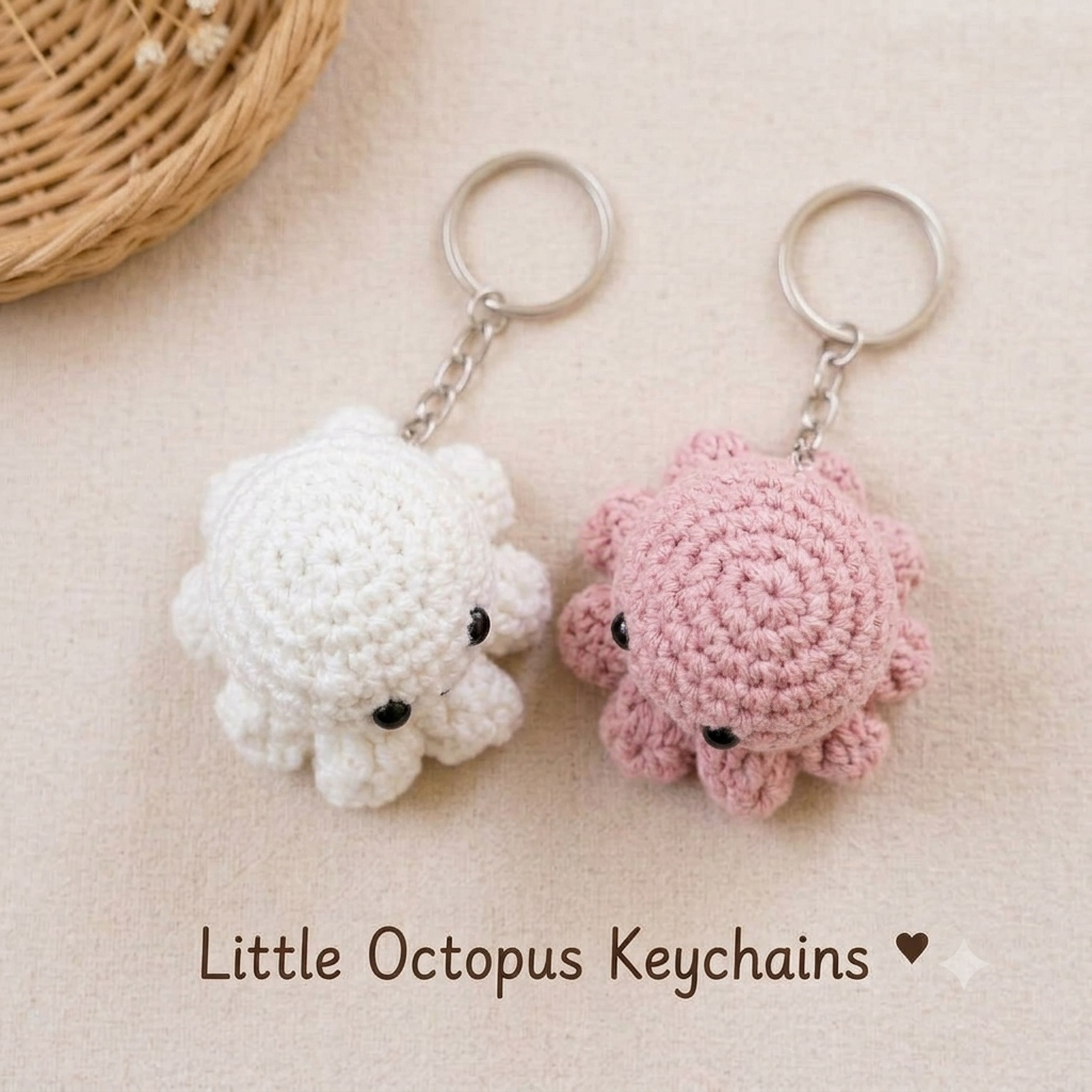 Handmade Crochet Little Octopus & Keychain (Pair of 2)