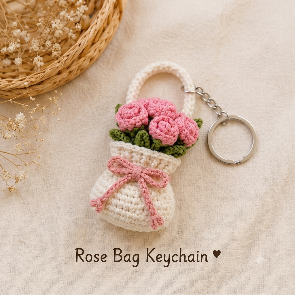 Handmade Crochet Rose Bag Charm & Keychain