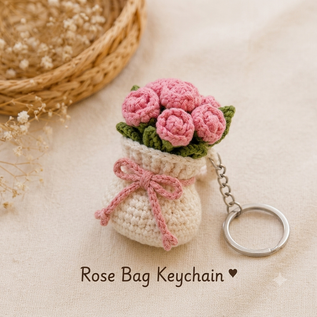 Handmade Crochet Rose Bag Charm & Keychain