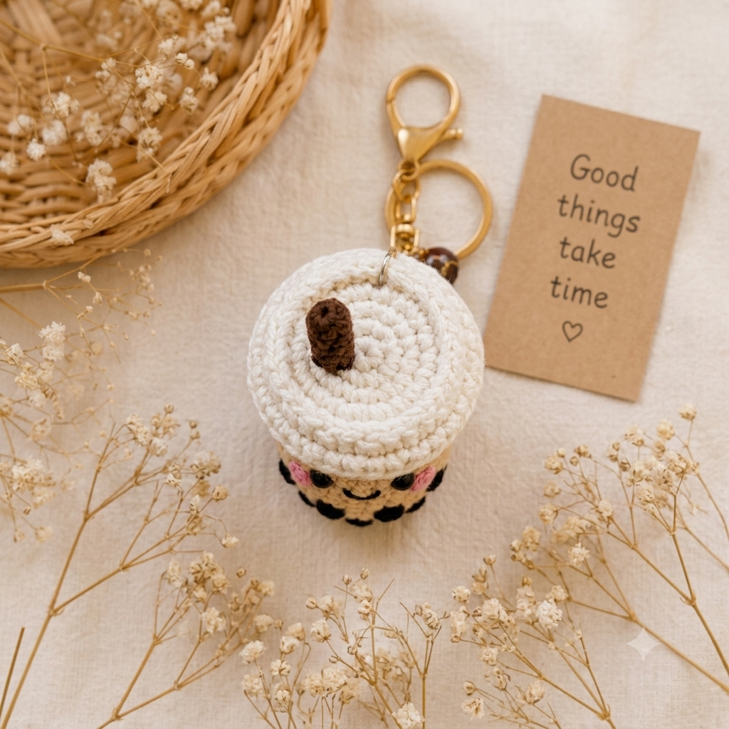 Handmade Crochet Boba Tea Mug & Keychain