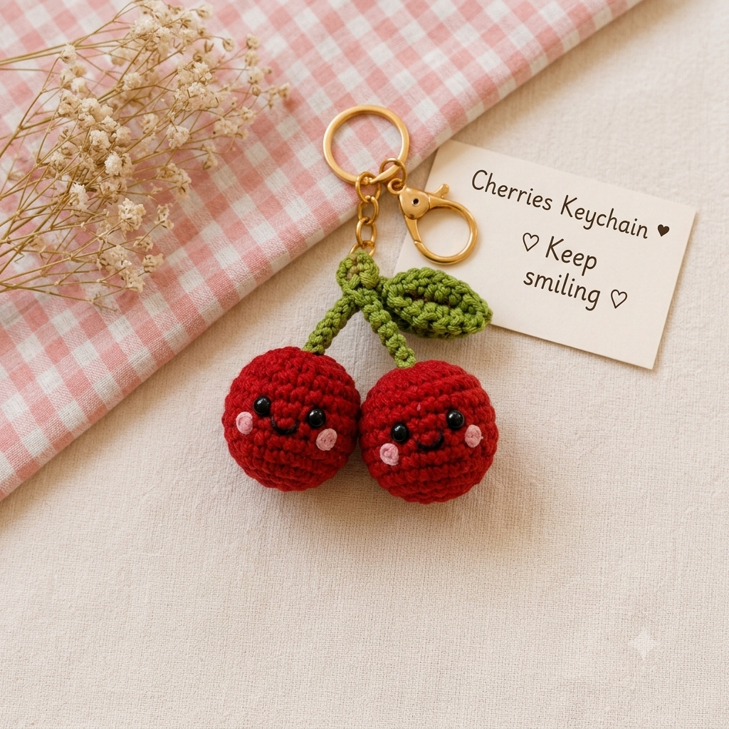 Handmade Crochet Cherry & Keychain