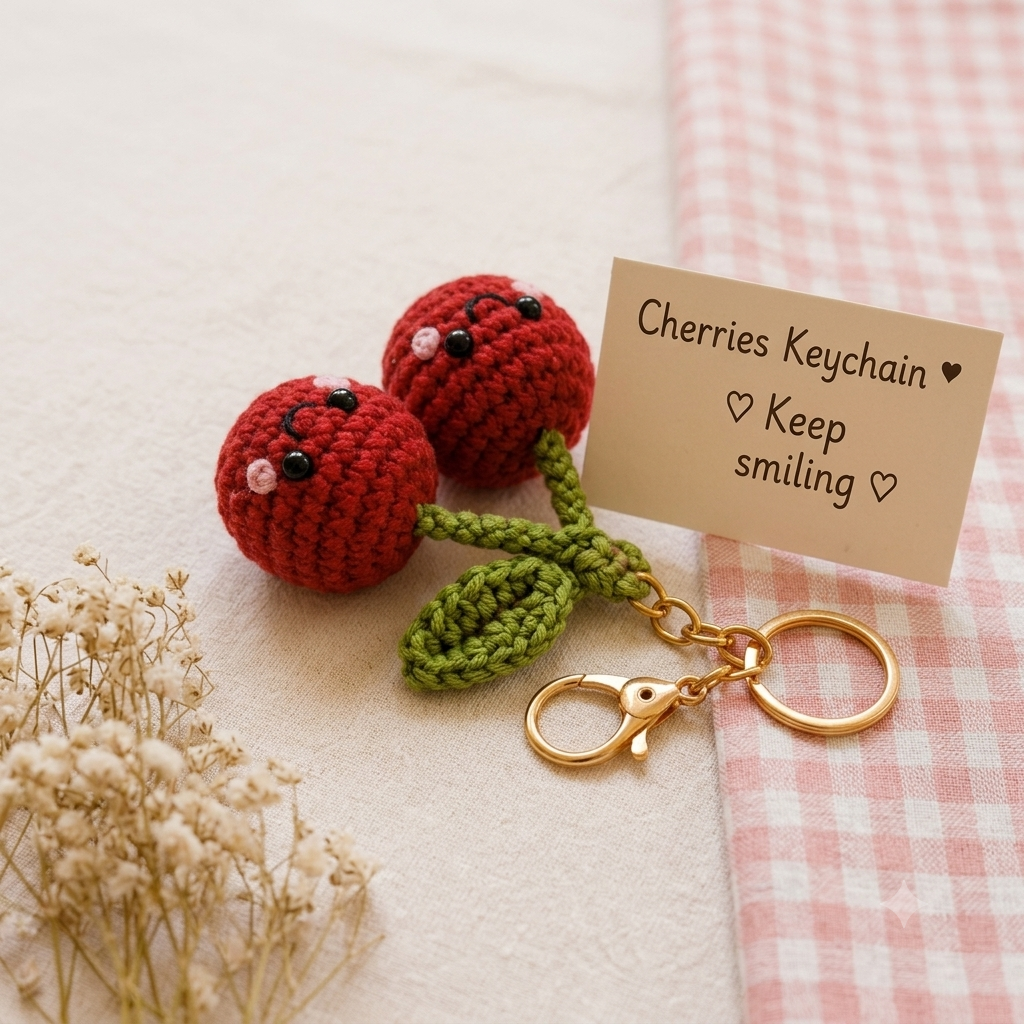 Handmade Crochet Cherry & Keychain