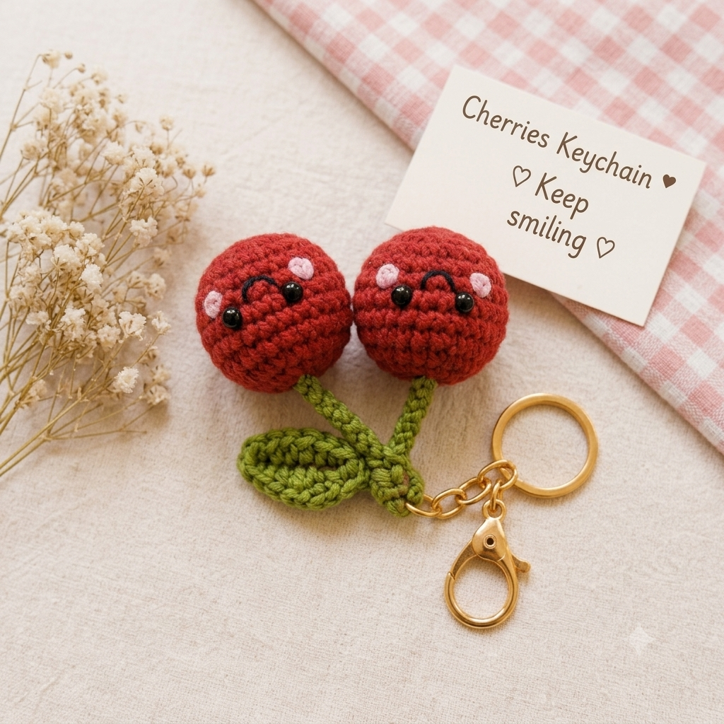 Handmade Crochet Cherry & Keychain