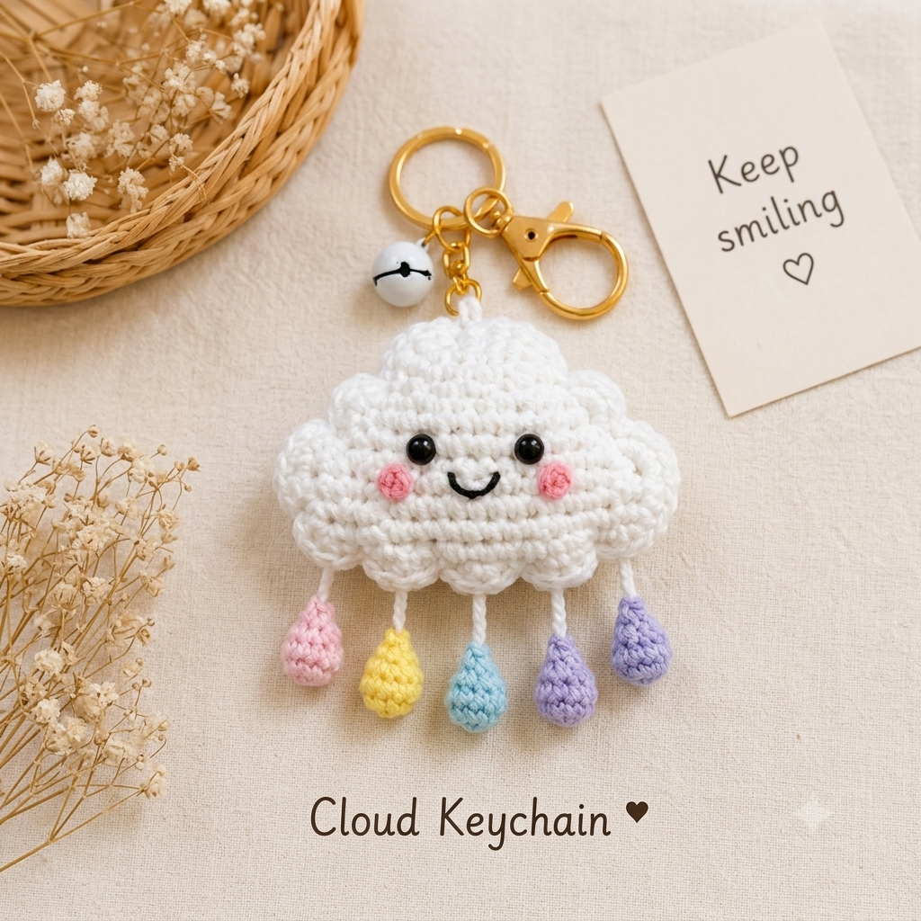 Handmade Crochet Cloud & Keychain