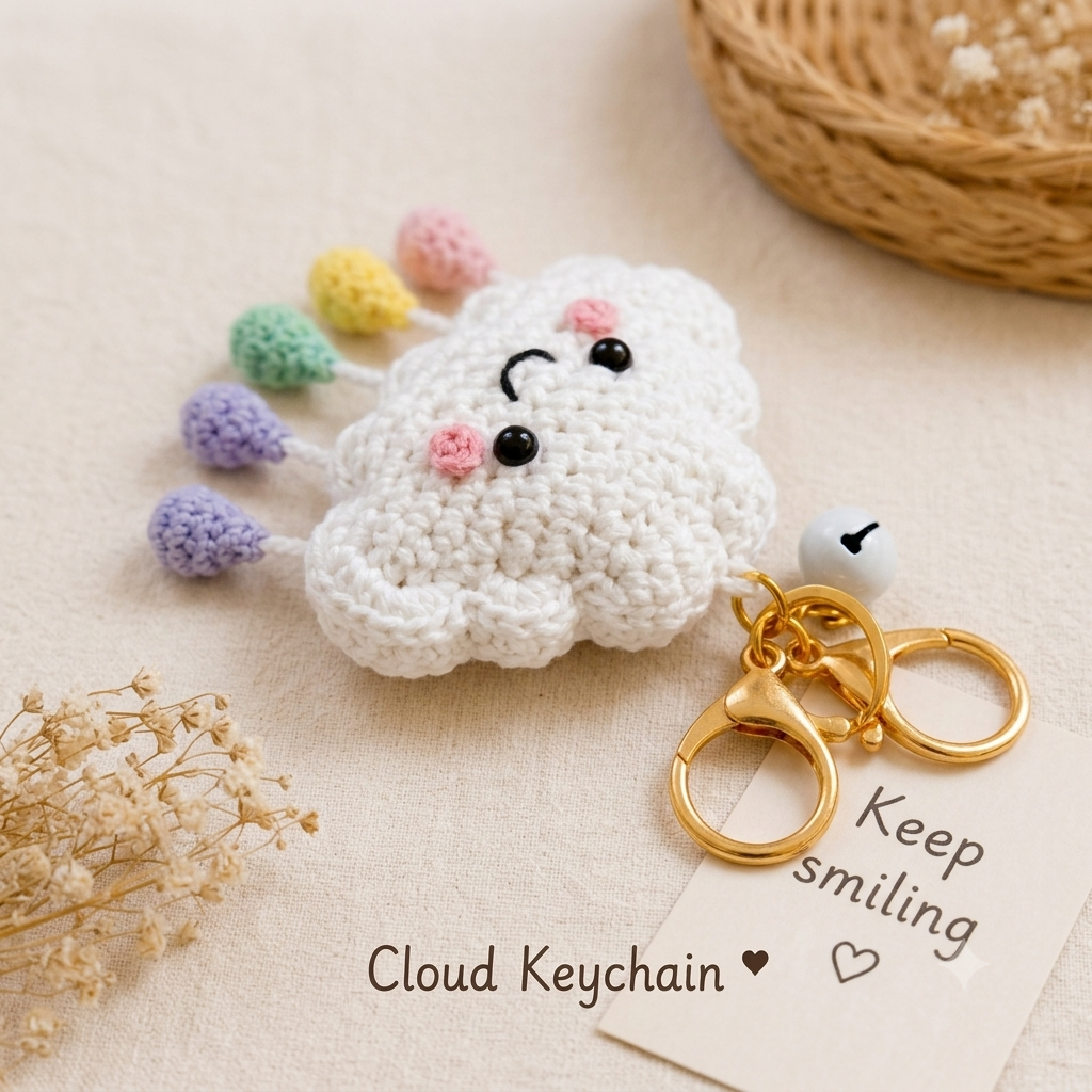Handmade Crochet Cloud & Keychain