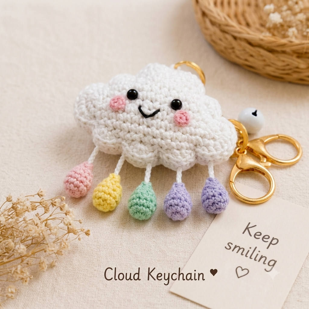 Handmade Crochet Cloud & Keychain
