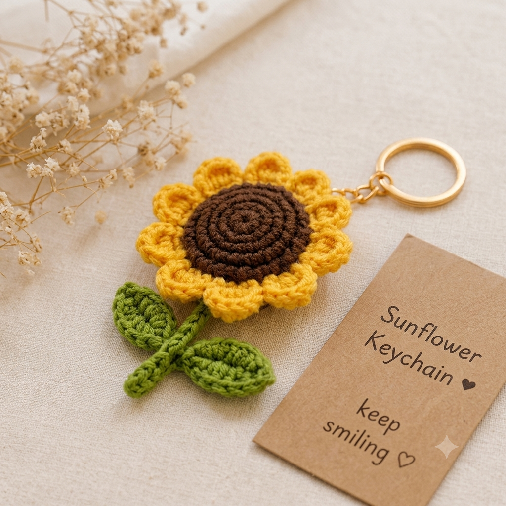 Handmade Crochet Sunflower & Keychain