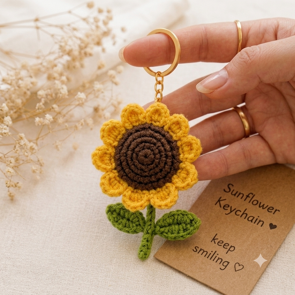 Handmade Crochet Sunflower & Keychain