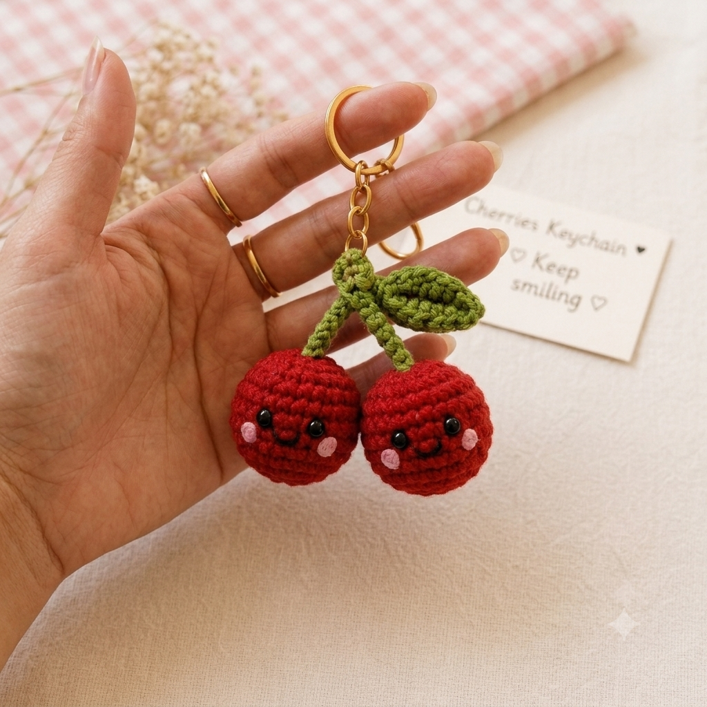 Handmade Crochet Cherry & Keychain