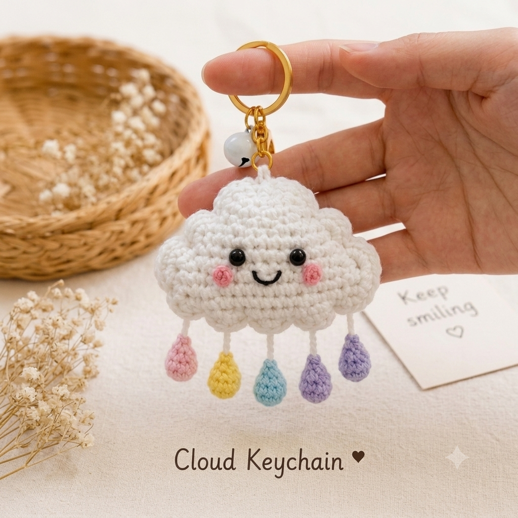 Handmade Crochet Cloud & Keychain