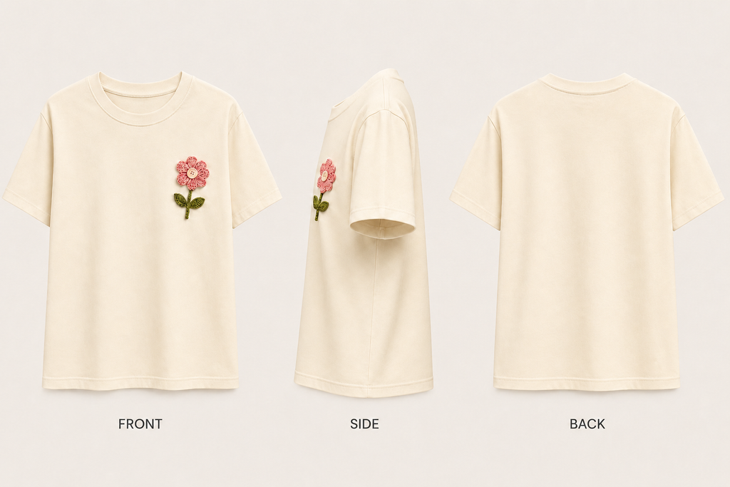 Handcrafted Crochet Daisy Cotton T-Shirt