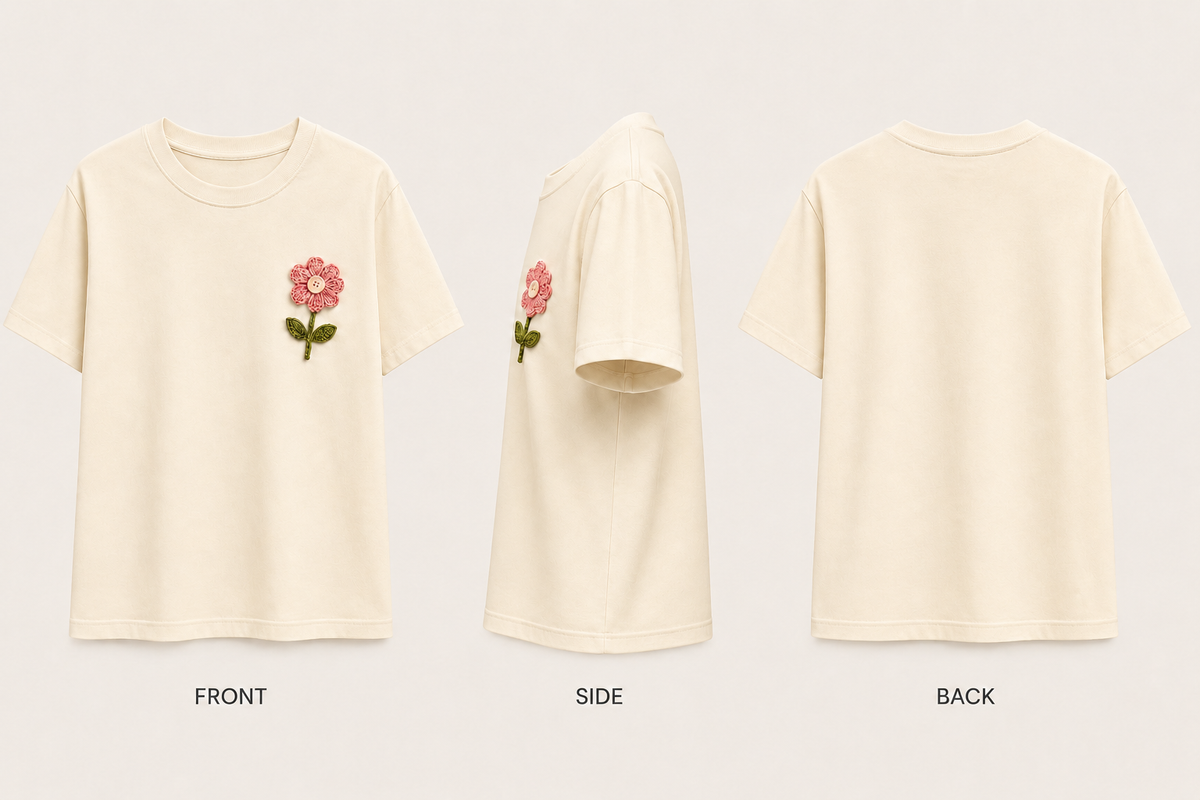 Handcrafted Crochet Daisy Cotton T-Shirt