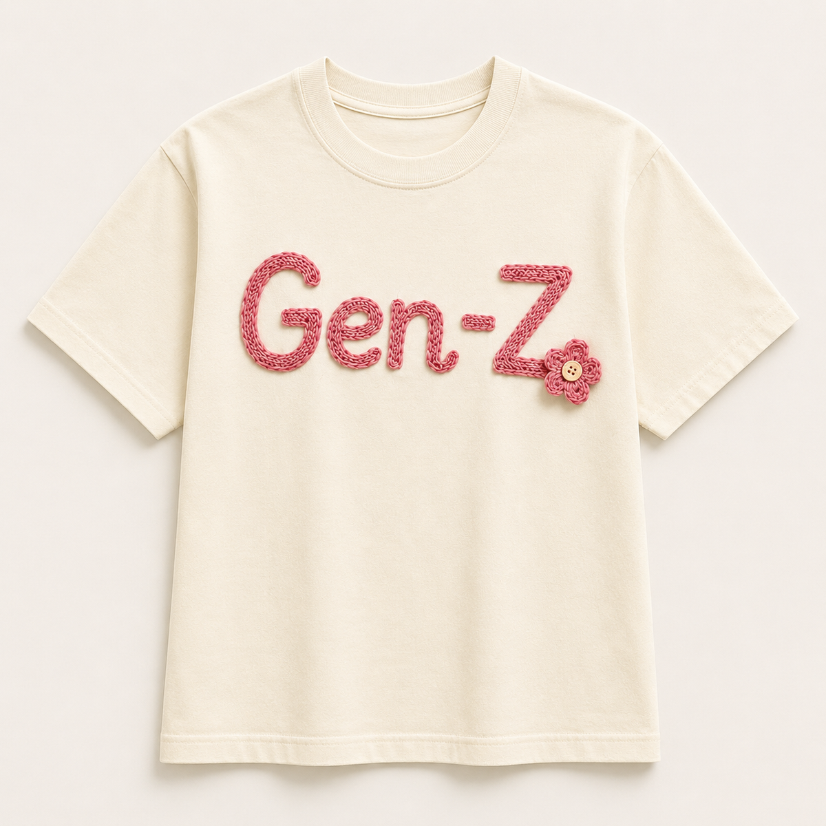 Handcrafted "Gen-Z" Crochet Lettering Cotton T-Shirt
