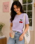 Handcrafted Crochet Cherry Lavender Cotton T-Shirt