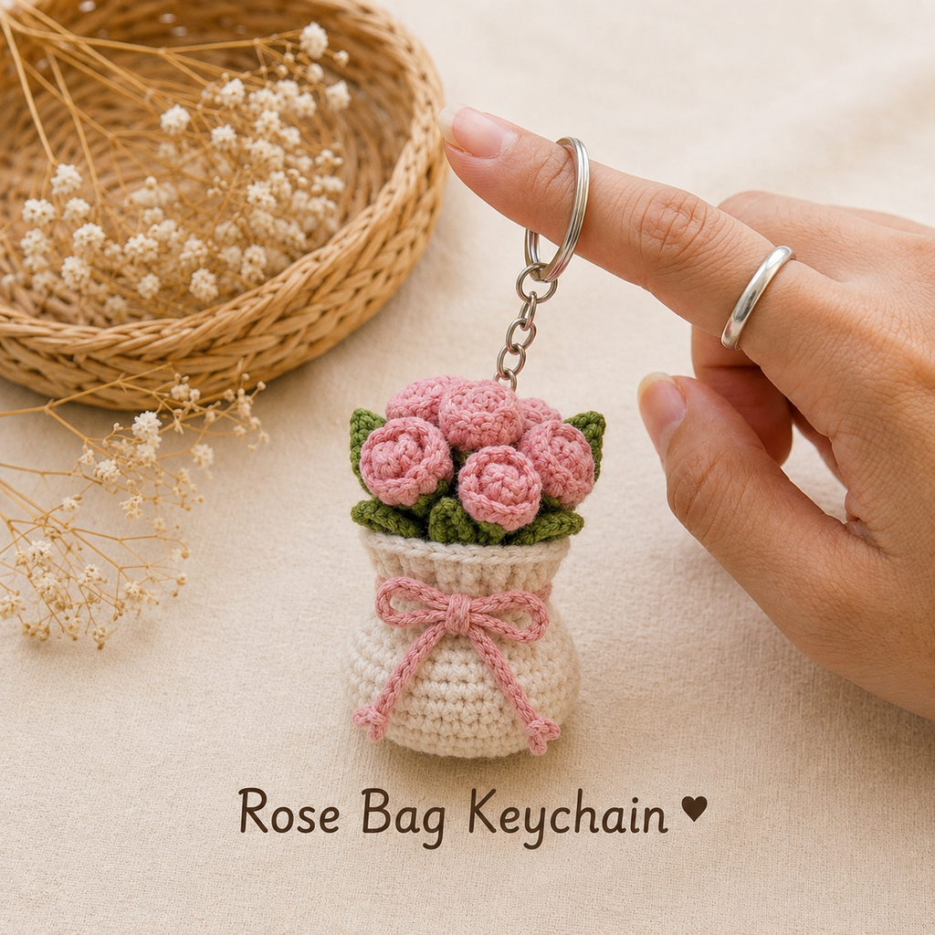 Handmade Crochet Rose Bag Charm & Keychain