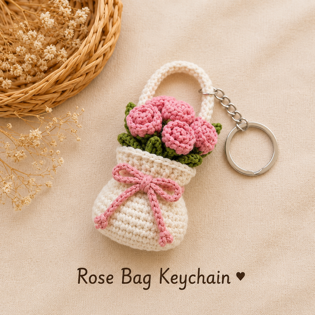 Handmade Crochet Rose Bag Charm & Keychain