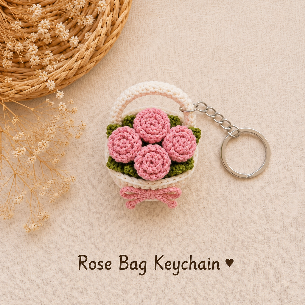 Handmade Crochet Rose Bag Charm & Keychain