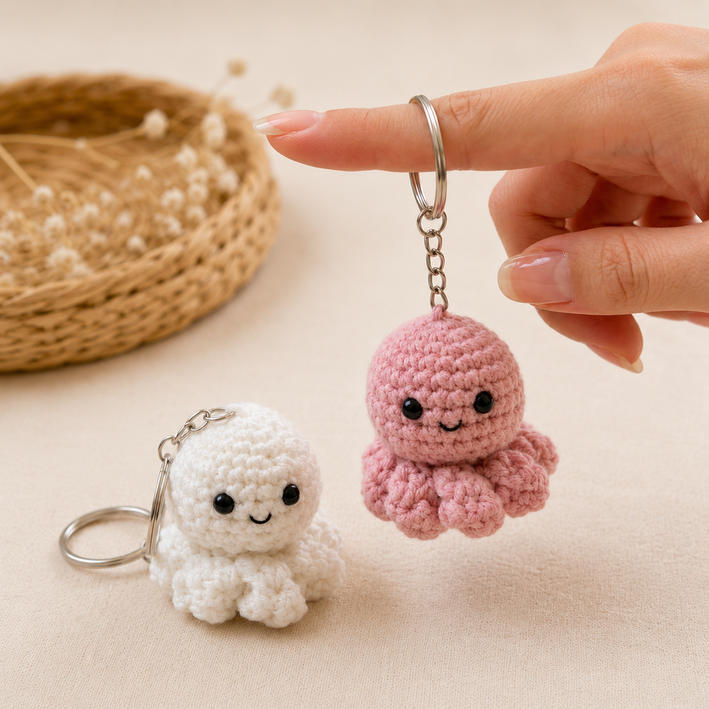 Handmade Crochet Little Octopus & Keychain (Pair of 2)