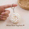 Handmade Crochet White Rose & Keychain